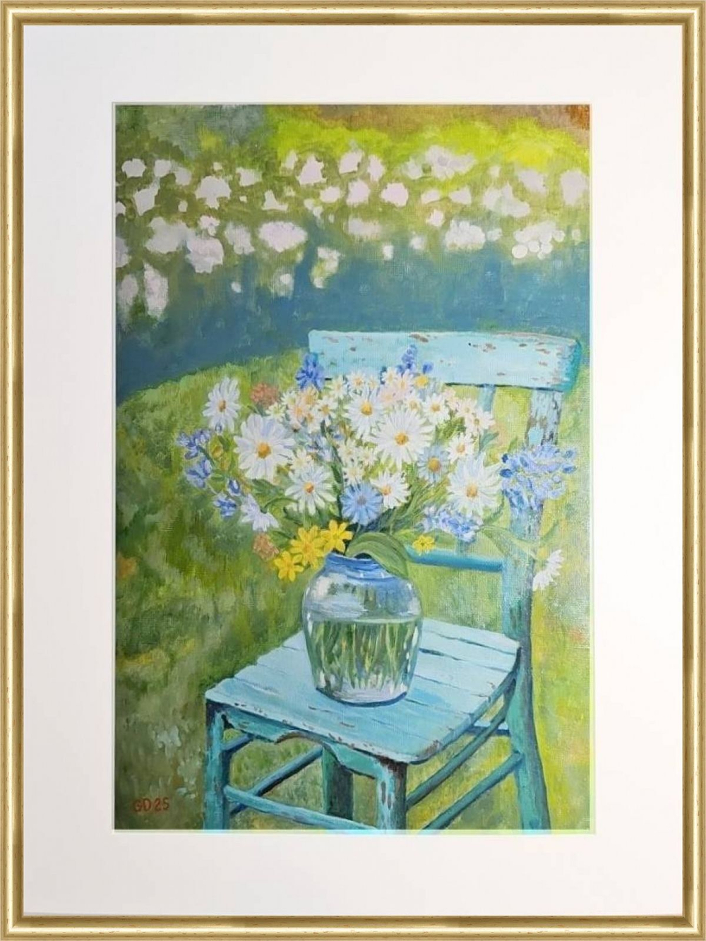 Картина авторская маслом на холсте в паспарту 40х50 см на стену для интерьера "Полевые цветы"