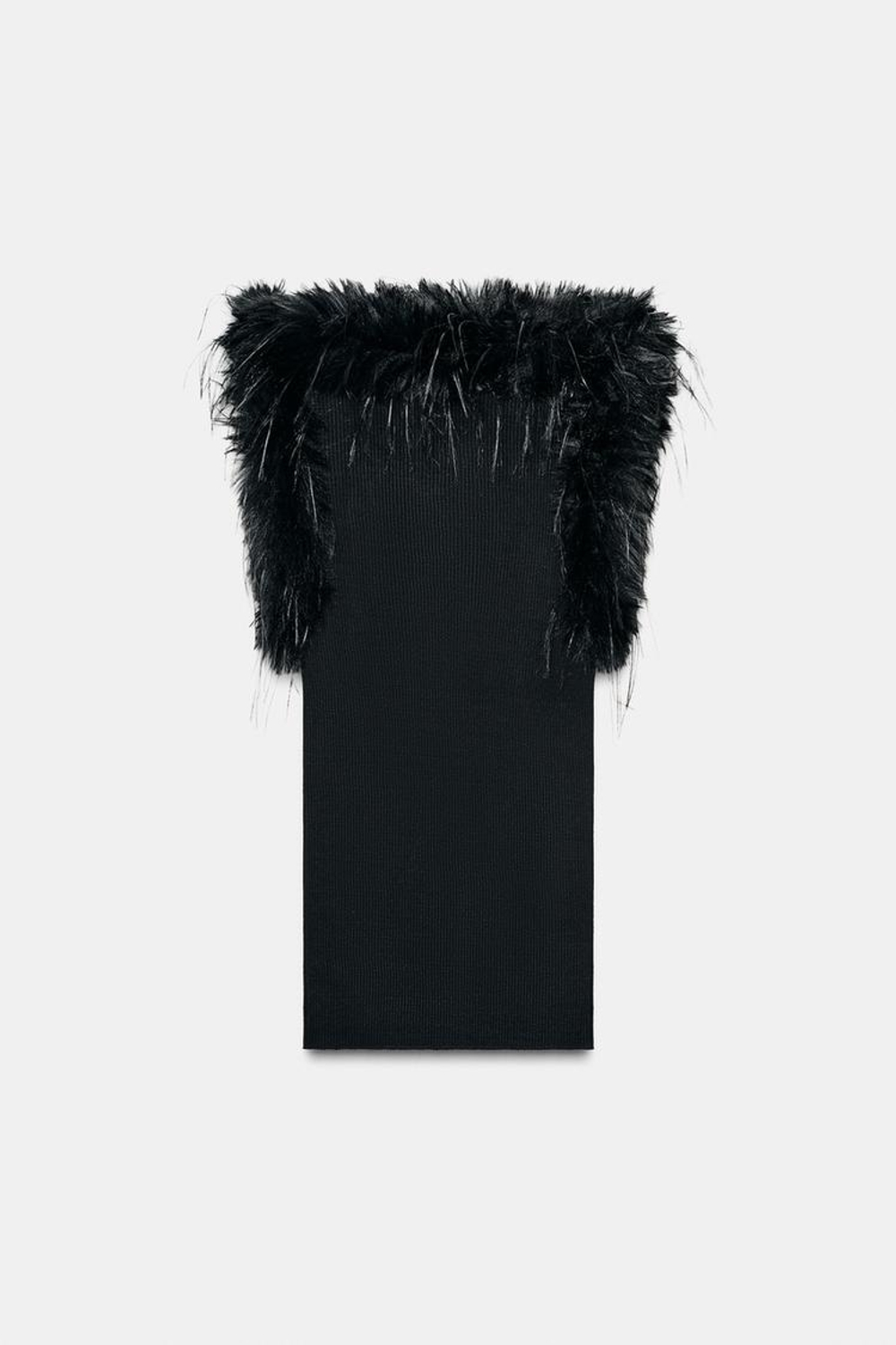 ZARA ТОП ИЗ ВОРСИСТОГО ТРИКОТАЖА С ГОРЛОВИНОЙ ХАЛТЕР, ЧЕРНЫЙ