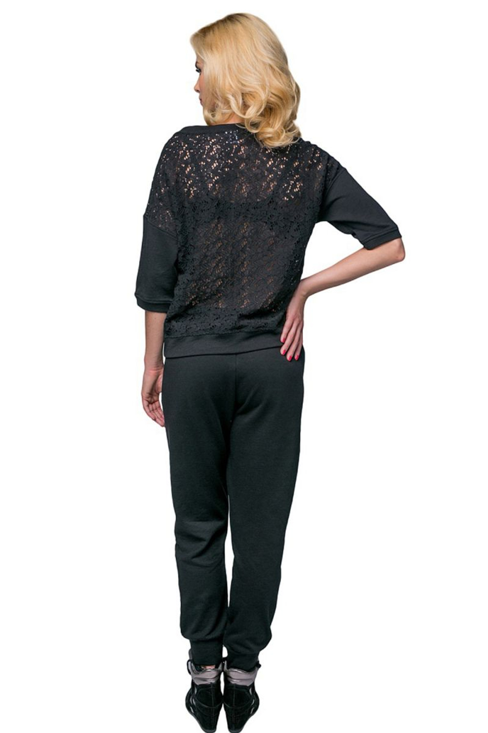 Костюм с кружевными вставками (Размер: L) (Цвет: черный)