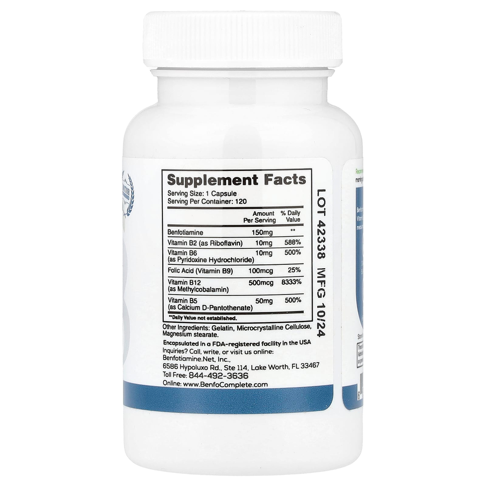 Benfotiamine Inc., Multi-B, добавка с бенфотиамином для поддержки при заболеваниях нервной системы, 150 мг, 120 капсул