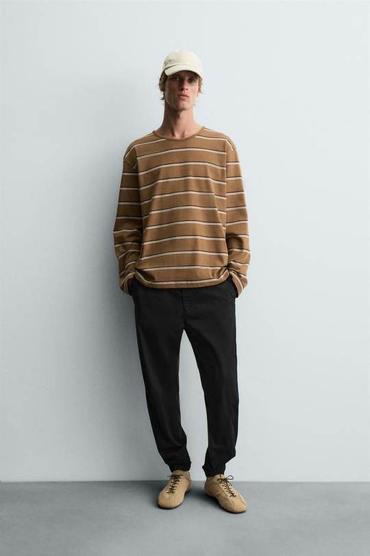 ZARA ЗАУЖЕННЫЕ БРЮКИ-ДЖОГГЕРЫ, ЧЕРНЫЙ