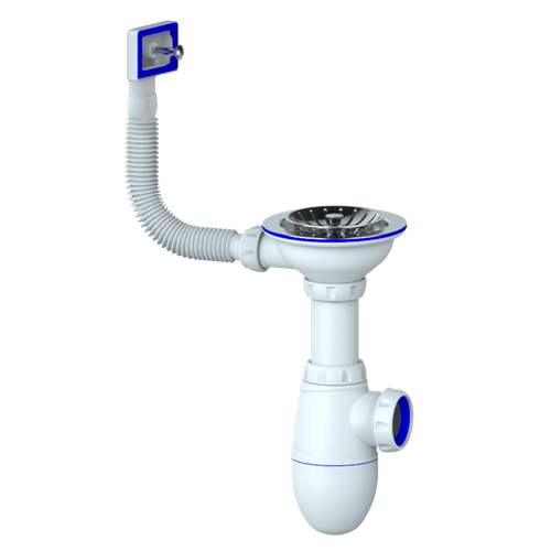 Сифон UNICORN для мойки с выпуском 1 1/2 (Ø40),прямоуг перелив,чаша Ø115,ручка-плас.,без отв. B410P