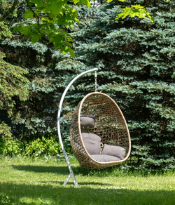 "Флоренция" подвесное кресло-кокон из искусственного ротанга, цвет соломенный с серой подушкой