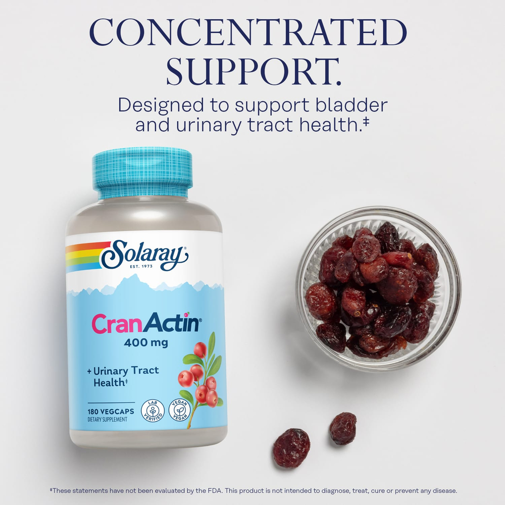 Solaray, CranActin®, средство для здоровья мочевыводящих путей, 180 растительных капсул