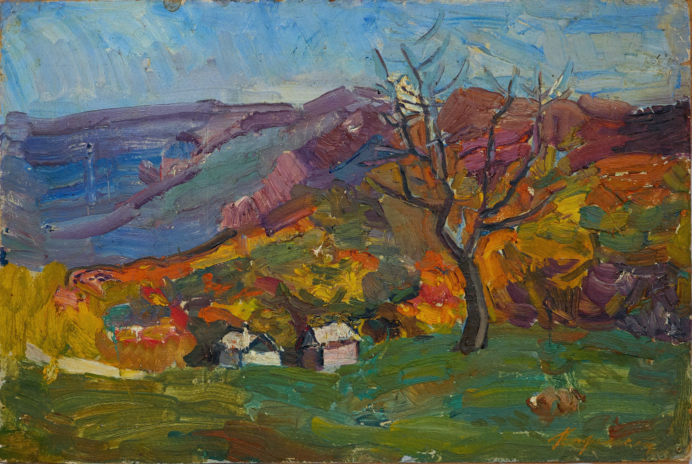 Картина Стремского А.И. "День в горах" картон/масло 56,5х38,5