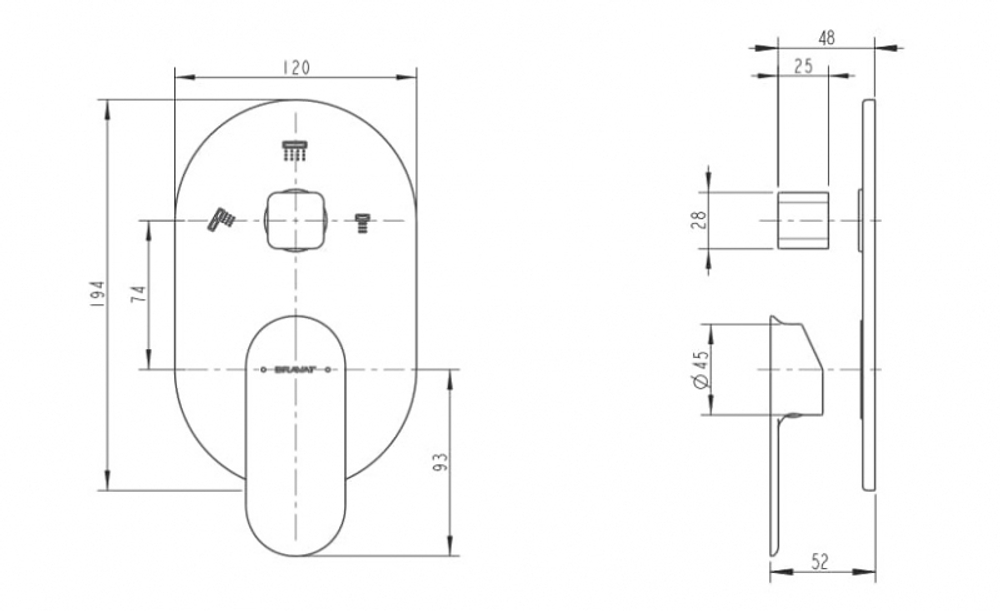 Смеситель встраиваемый в стену Bravat Gina (3-функц)