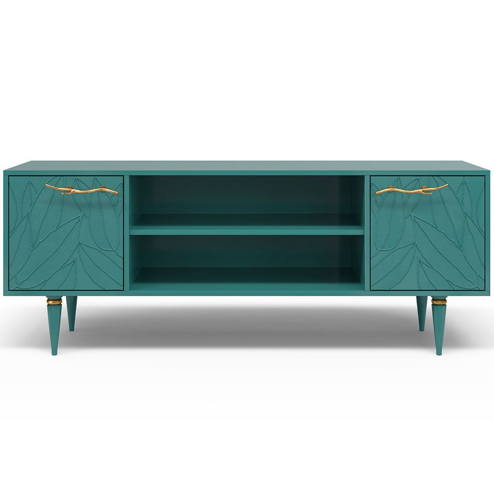 Тумба под ТВ Арт Колор leaves 155см Классик Голд Пастельно-синий