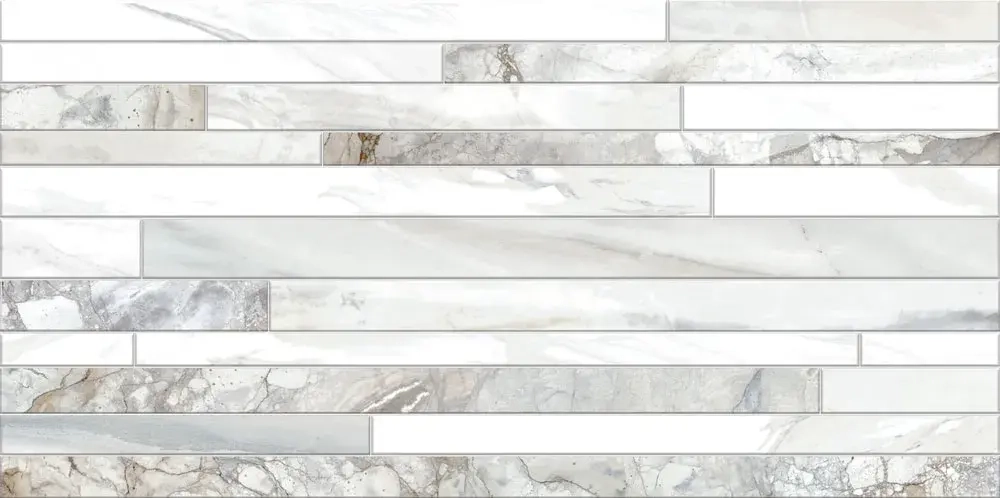 Настенная плитка ALMA Ceramica TWU09MRC017 Mercury 50x24.9 белая / серая глянцевая рельефная под полосы