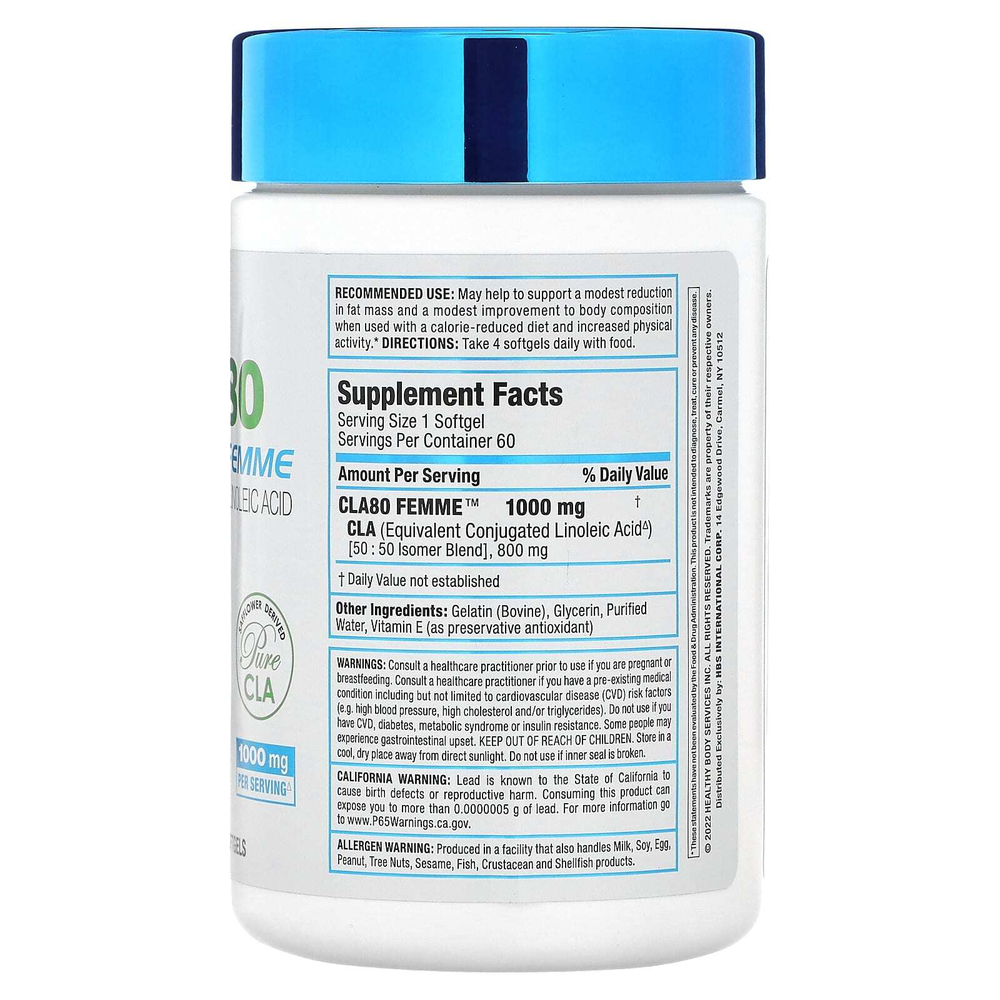 ALLMAX, CLA80 Femme, конъюгированная линолевая кислота премиального качества, 1000 мг, 60 мягких таблеток