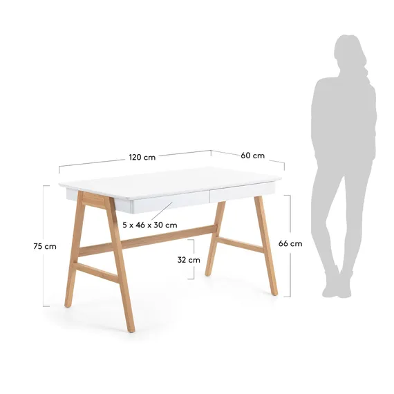 Письменный стол с ящиками Dyana 120x60 см, белый