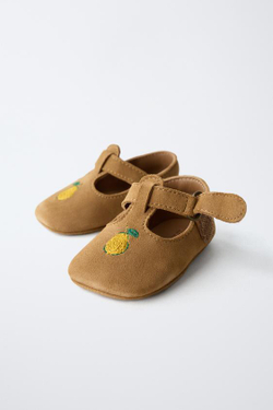 ZARA КОЖАНЫЕ ТУФЛИ T-ОБРАЗНОЙ ФОРМЫ, КОРИЧНЕВЫЙ