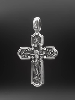 Крест православный "Христос и Елена" из серебра