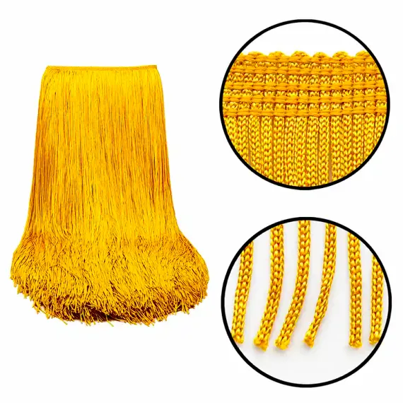 Бахрома длинная 50 см полиэстер однониточная цвет Желтое Золото для танцевальных и сценических костюмов, от 10 см