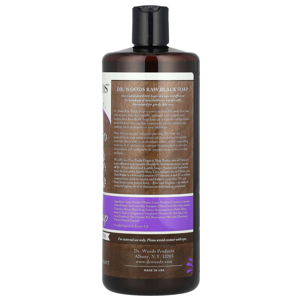 Dr. Woods, Неочищенное черное мыло, масло ши, приобретенное на основе принципов справедливой торговли, оригинальная рецептура, 946 мл
