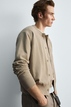 ZARA КАРДИГАН ИЗ ХЛОПКА И РАМИ, БЕЖЕВЫЙ