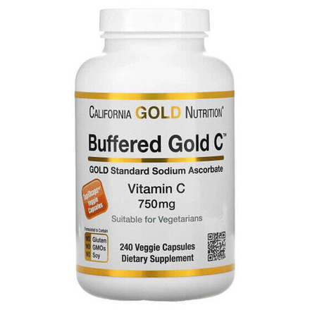 Витамин C Buffered Gold C, GOLD Standard Sodium Ascorbate (Vitamin C), 750 mg, 240 Veggie Capsules