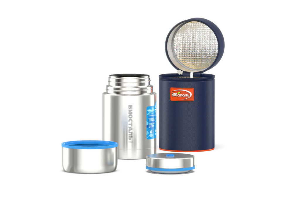 Термос для еды Biostal Авто (0,8 литра) с термочехлом, медный