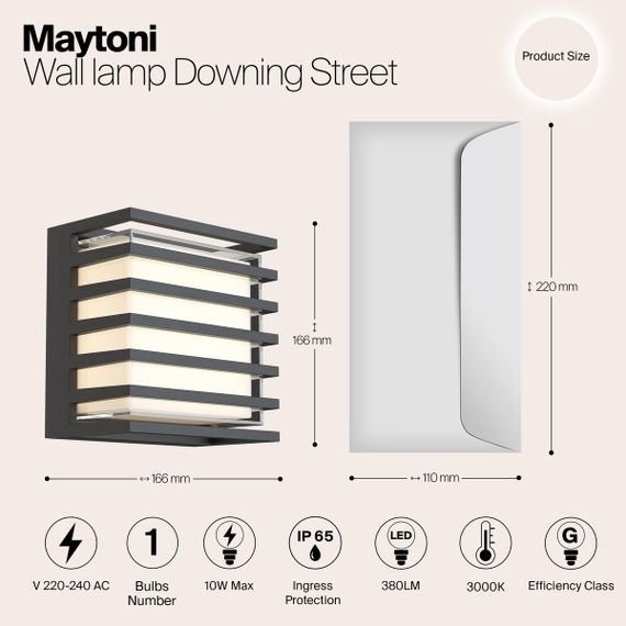 Уличный настенный светодиодный светильник Maytoni Downing Street O020WL-L10B4K
