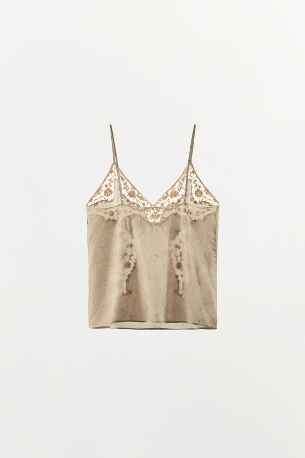 ZARA ТОП В БЕЛЬЕВОМ СТИЛЕ С ВЫШИВКОЙ — ZW COLLECTION, СЕРЫЙ/БЕЖЕВЫЙ