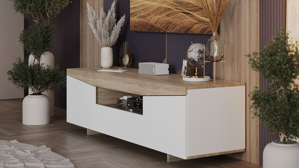 Тумба под телевизор напольная Белый Ясень/Дуб Сонома 160х45х48 см