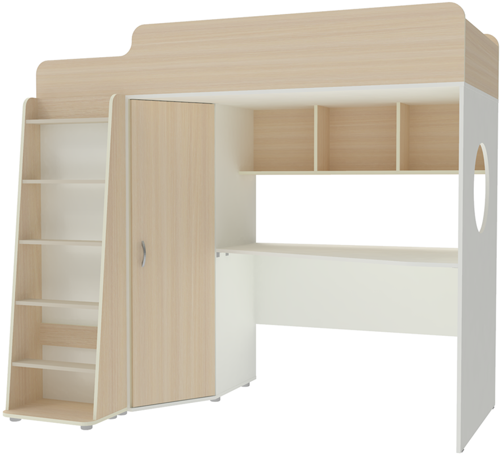 Кровать-чердак КарИВи Л-4.1 80х180 Белый   Дуб Молочный
