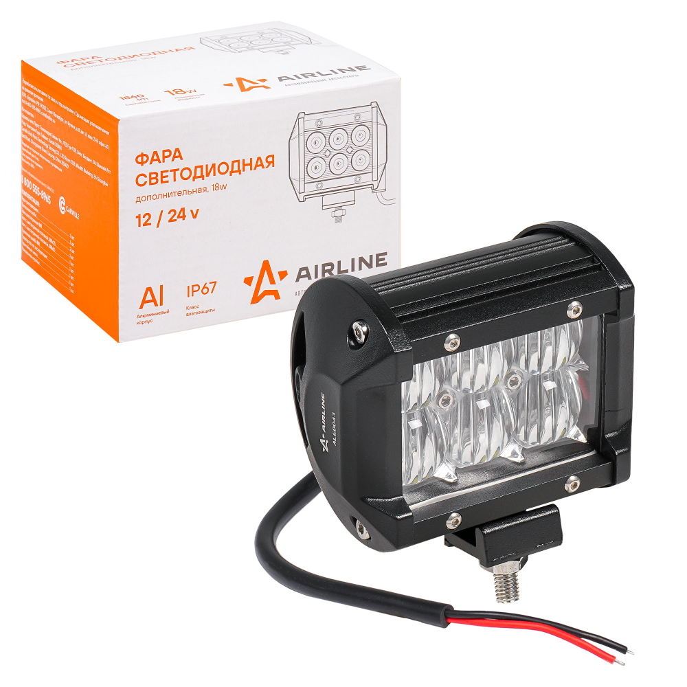 Фара светодиодная Airline (балка) двухрядная 6 LED 5D линза рабочий свет 18W (98 х 78 х 65) 12/24V