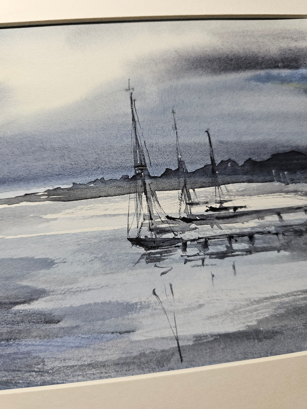 Картина, графика в паспарту 21х30 см на стену для интерьера "Вечер"