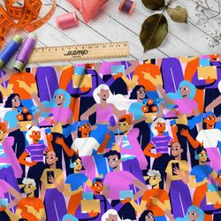 Ткань атлас разноцветные люди