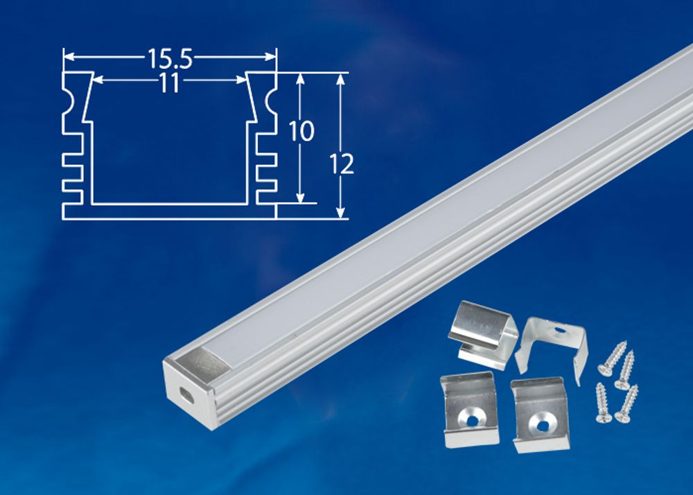 UFE-K10 SILVER/FROZEN 200 POLYBAG Накладной алюминиевый профиль с матовым рассеивателем, 200 см. 2 заглушки+4 крепежа в/к.. ТМ Uniel