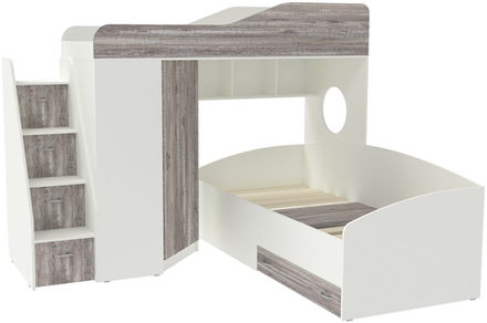 Двухъярусная кровать КарИВи  Кадет 2 с универсальной лестницей Белый  Бетон