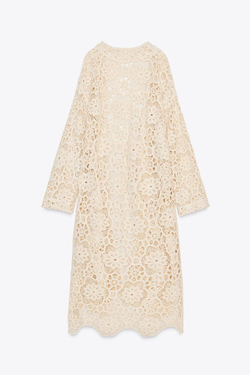 ZARA КАРДИГАН ИЗ КРУЖЕВА КРОШЕ, СВЕТЛО-БЕЖЕВЫЙ