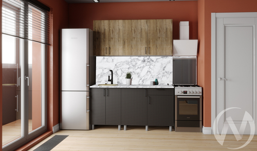 Кухня Грейс 1.6м (корпус белый/дуб канадский; карбон вулкан) 38мм мрамор итальянский