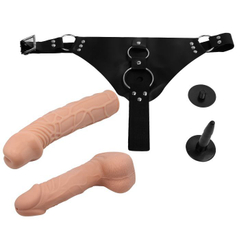 Женский страпон с двум сменными насадками - 19,8 и 15 см.