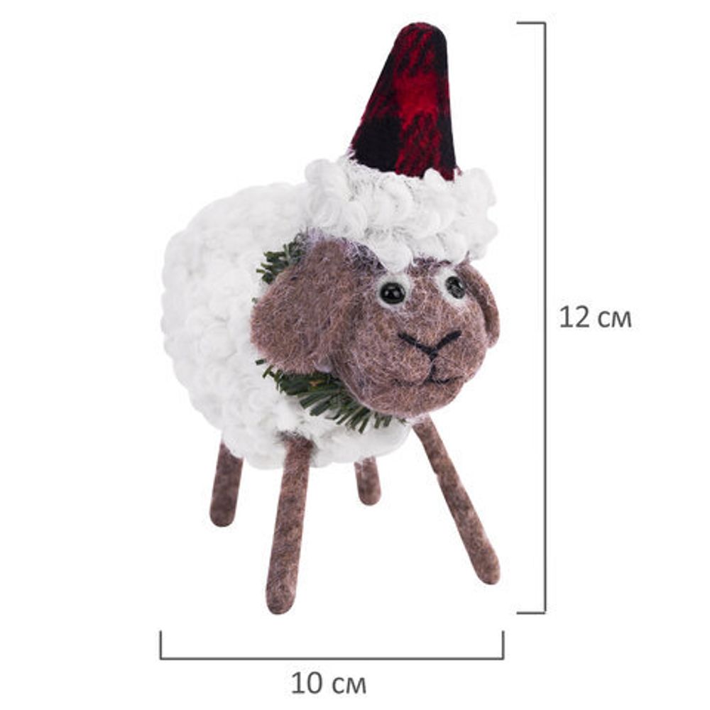 Украшение ёлочное (1 шт.) "Овечка", 10х6х13 см, фланель, фетр, ассорти 3 дизайна, ЗОЛОТАЯ СКАЗКА, 592421