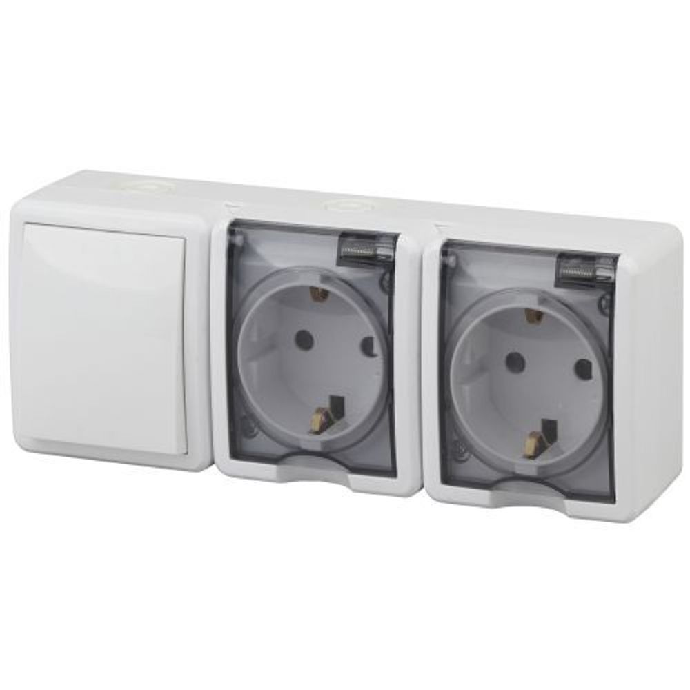 Блок ОП 2 розетки+выключатель 11-7403-01 16АХ(10AX)-250В IP54 Эксперт бел. ЭРА Б0027673