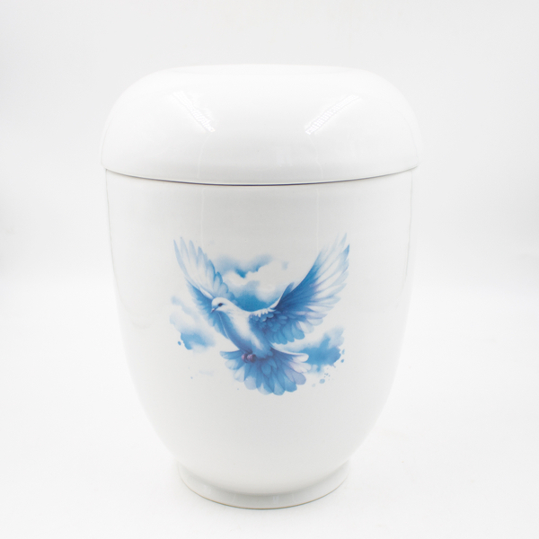 Урна для праха фарфор "Модерн" белая "Голубь в облаках"