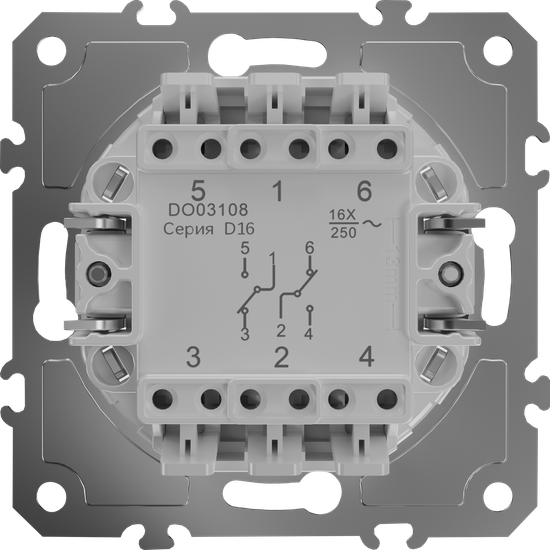 Механизм выключателя В2 с 2-х мест (проходного) с подсветкой,  16 A 250 В~ ,  самозажимные контакты,  серия D16