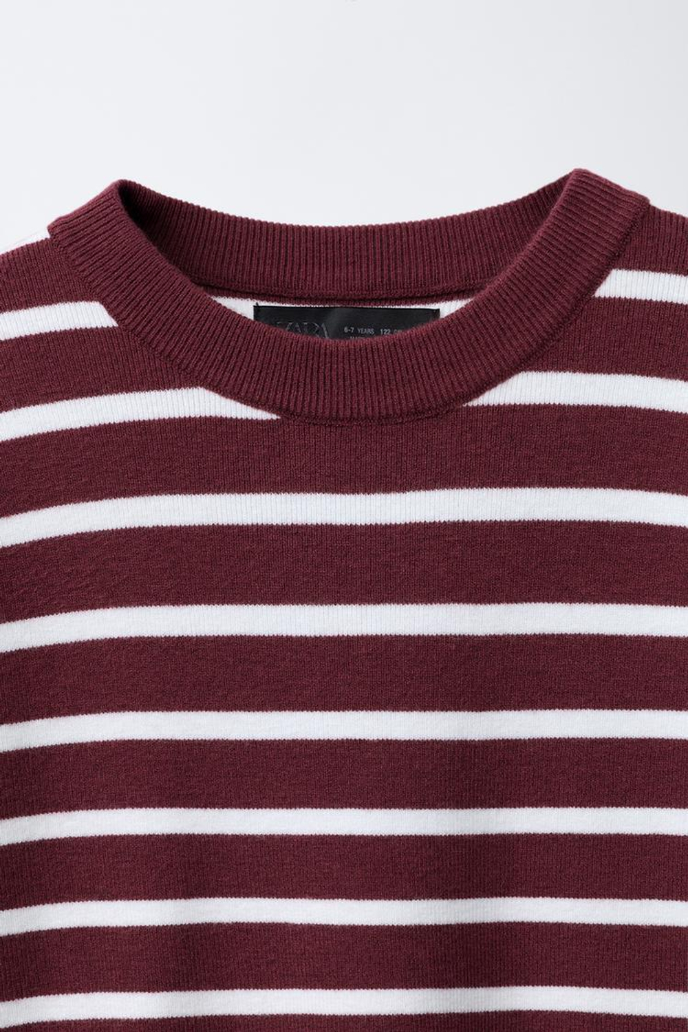 ZARA ТРИКОТАЖНАЯ ФУТБОЛКА В ПОЛОСКУ, БОРДОВЫЙ/ЭКРЮ