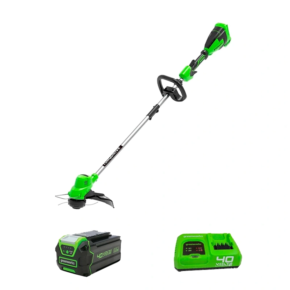 Аккумуляторный триммер Greenworks GD40LTK5 40В (1 x 5 Ач, Быстрое ЗУ) захват 380 мм, 5.2 кг, 2112207U5F