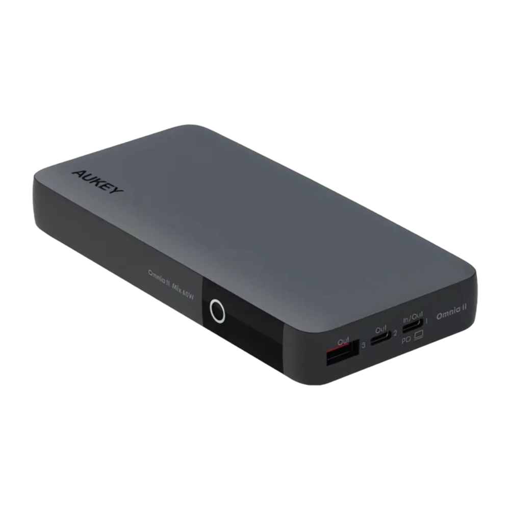 Внешний аккумулятор AUKEY Sprint X 20K 65W (20000 мА·ч) Проводная зарядка: 2 USB-C, USB-A. Беспроводная зарядка: нет. Есть дисплей, поддержка PD 3.0 и PPS. Энергоёмкость — 74 Вт·ч. Максимальная выходная мощность — 65 Вт