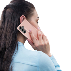 Чехол книжка из PU кожи розового цвета от Dux Ducis для Samsung Galaxy S24 FE, серия Skin Pro Series Case