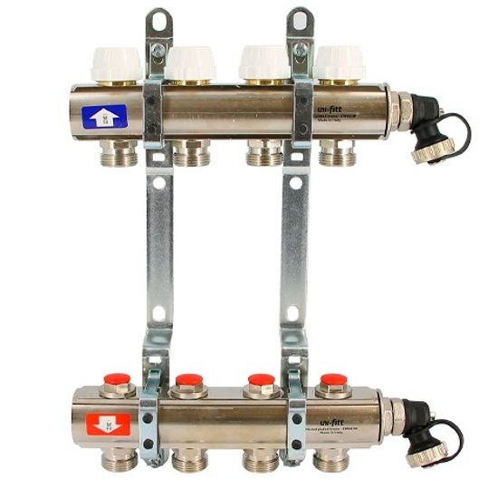 Коллектор Uni-Fitt 1"х3/4" 10 вых. латунь с регулировочными и термостатическими вентилями 441I4310