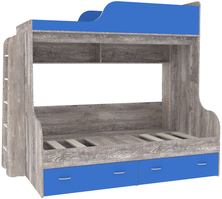 Двухъярусная кровать КарИВи Дуэт-15 с деревянной лестницей Бетон Светло-синий, голубой