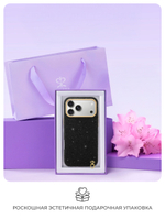 Чехол PYNANA для iPhone 17 Pro Max кожа, кристаллы, черный