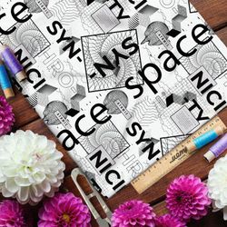 Ткань футер 2-х нитка стильный цифровой коллаж на белом фоне