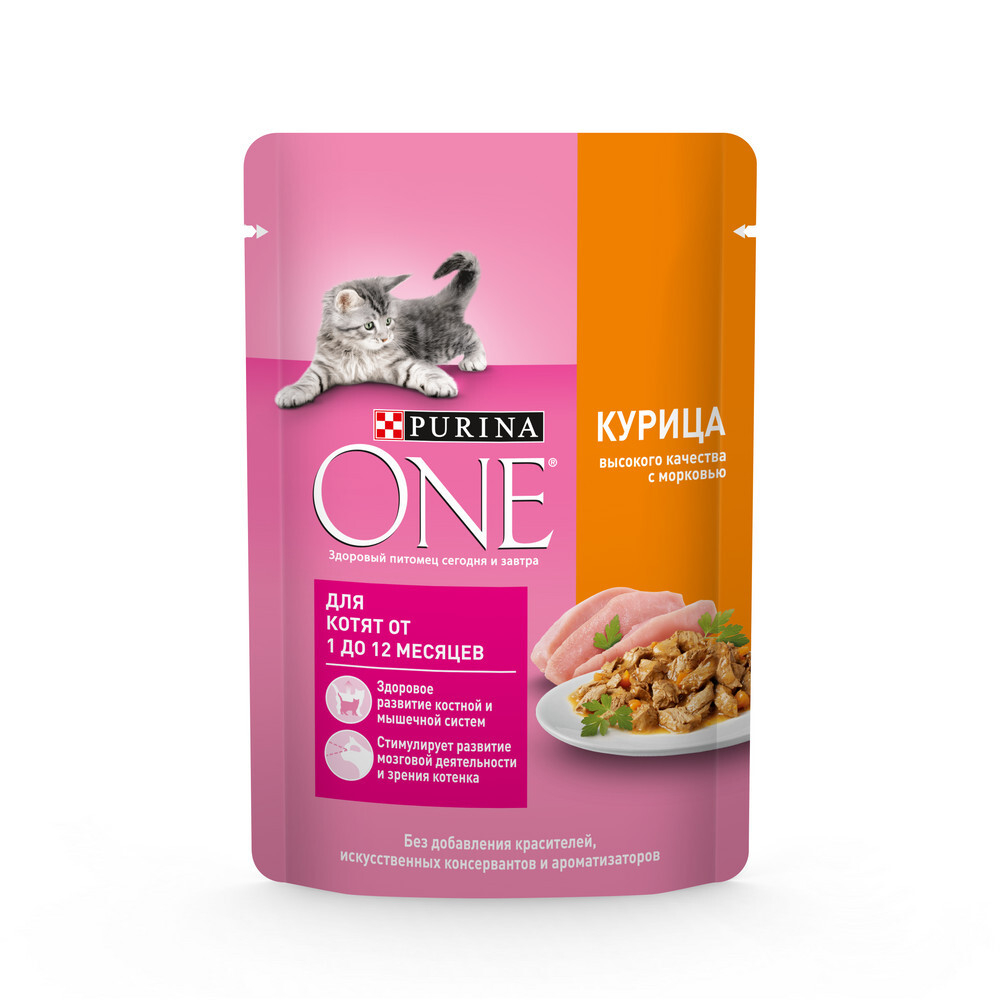 Курица с морковью, 75г влажный корм для котят от 1 до 12 месяцев Purina ONE