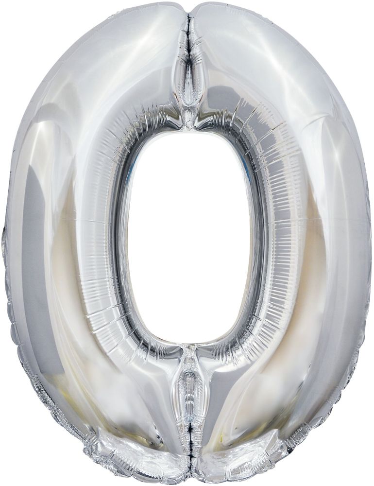 Шар (34&#39;&#39;/86 см) Цифра, 0 ЭКО, Серебро, 1 шт. в уп.