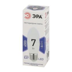 Лампа светодиодная ЭРА STD LED B35-7W-860-E27 7Вт свеча холодный дневной свет Е27 | Лампы cветодиодные Свеча (B/C)