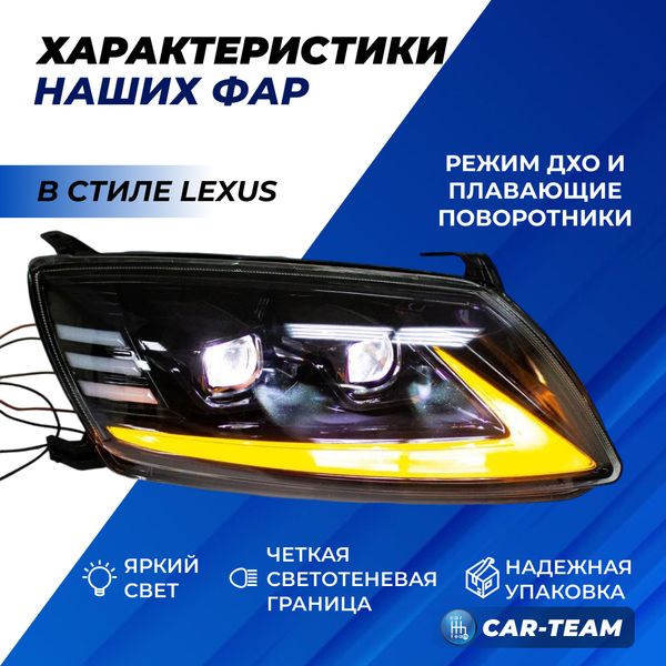 Фары Лада Гранта передние в стиле Lexus с Bi LED модулями и плавающими поворотниками