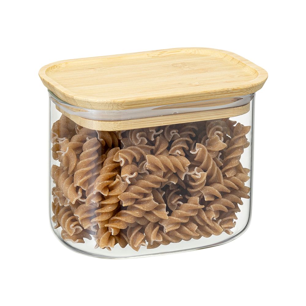 Банка для хранения прямоугольная Glass Bamboo, 600 мл